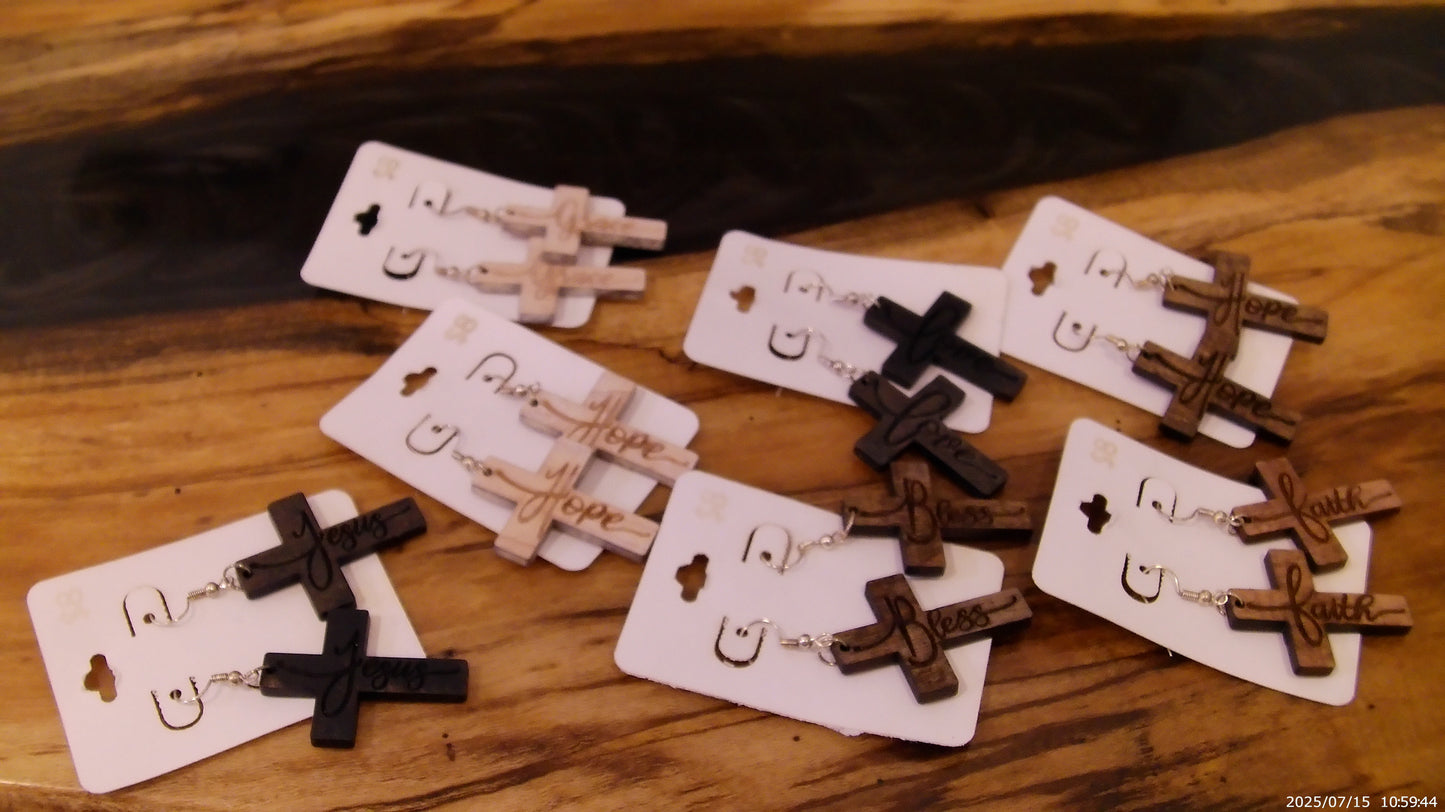 Wooden Cross Earrings