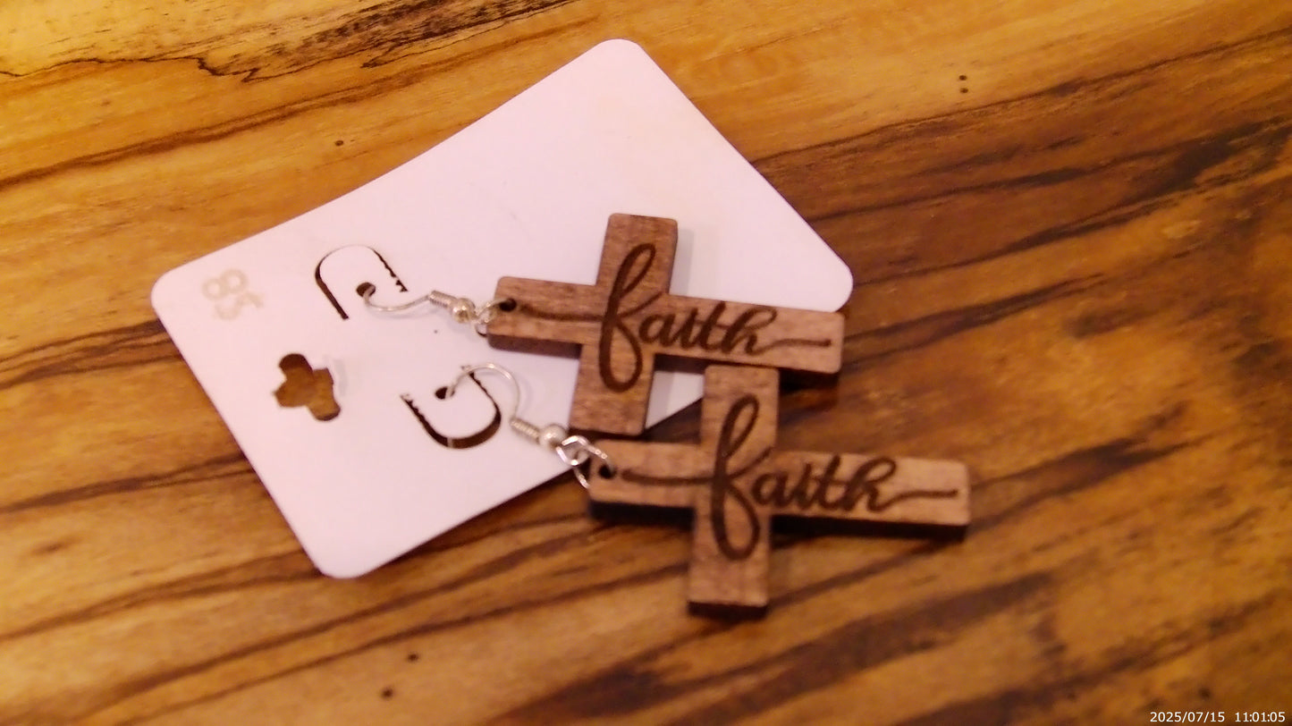 Wooden Cross Earrings