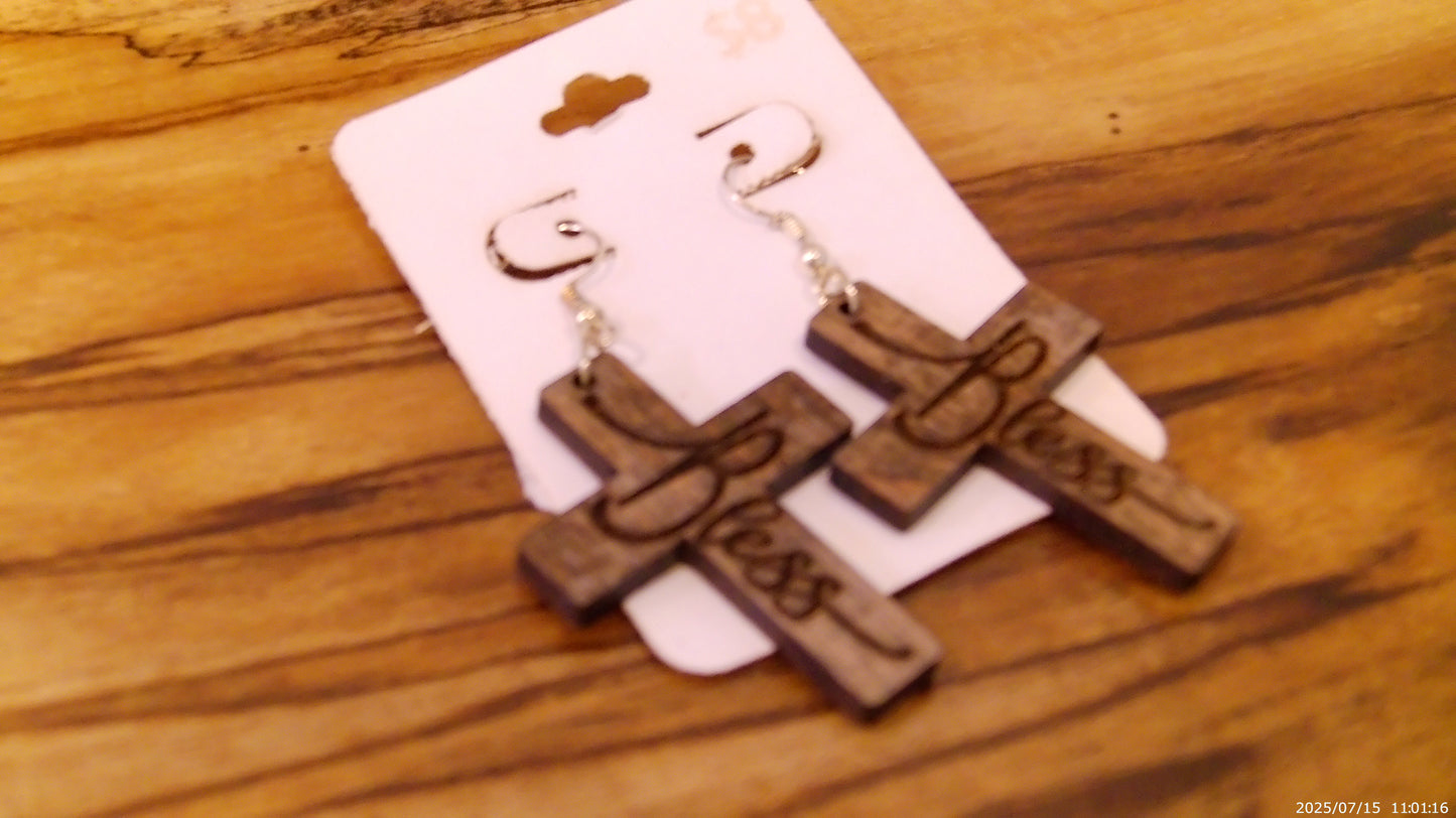 Wooden Cross Earrings