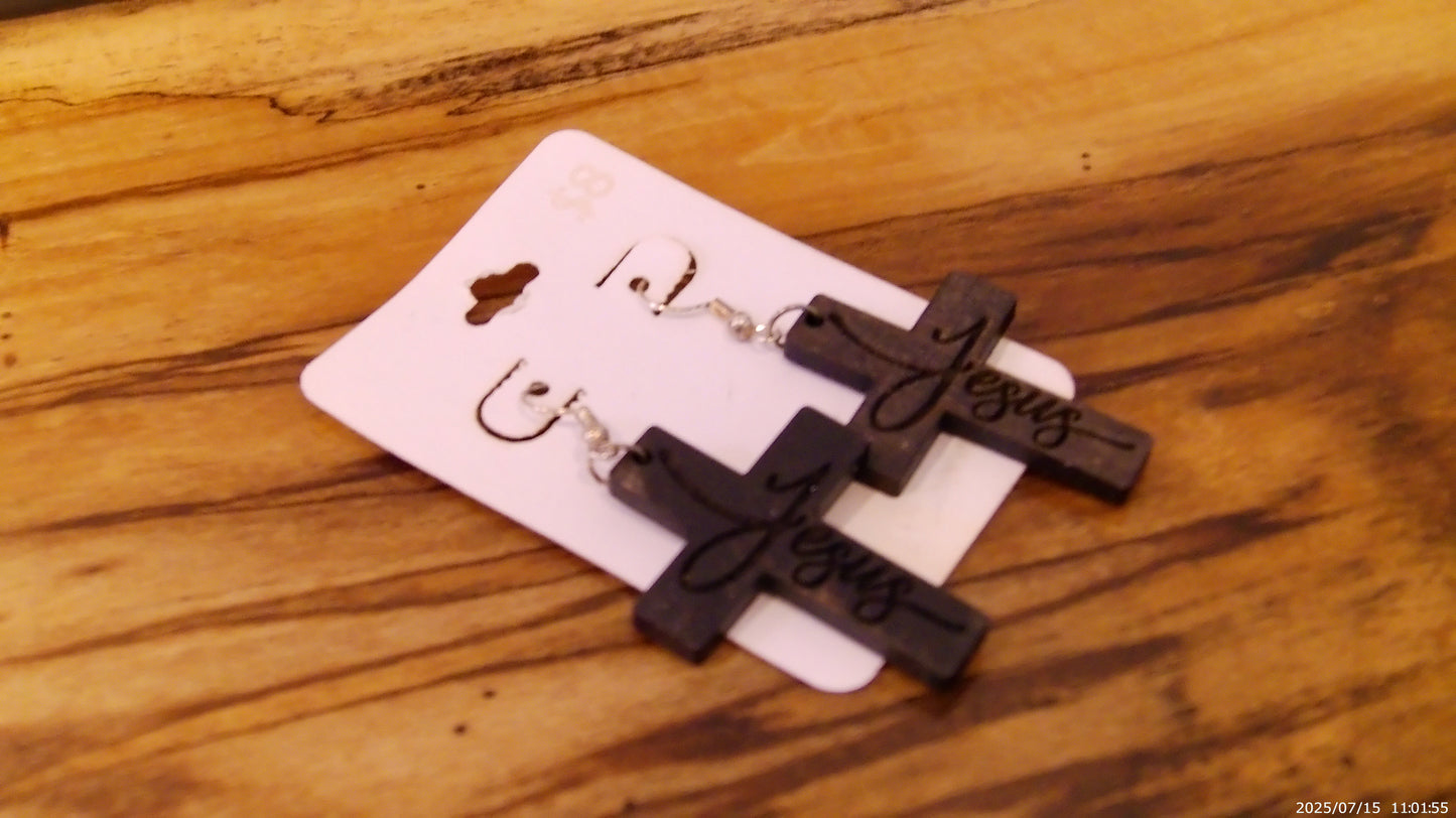 Wooden Cross Earrings