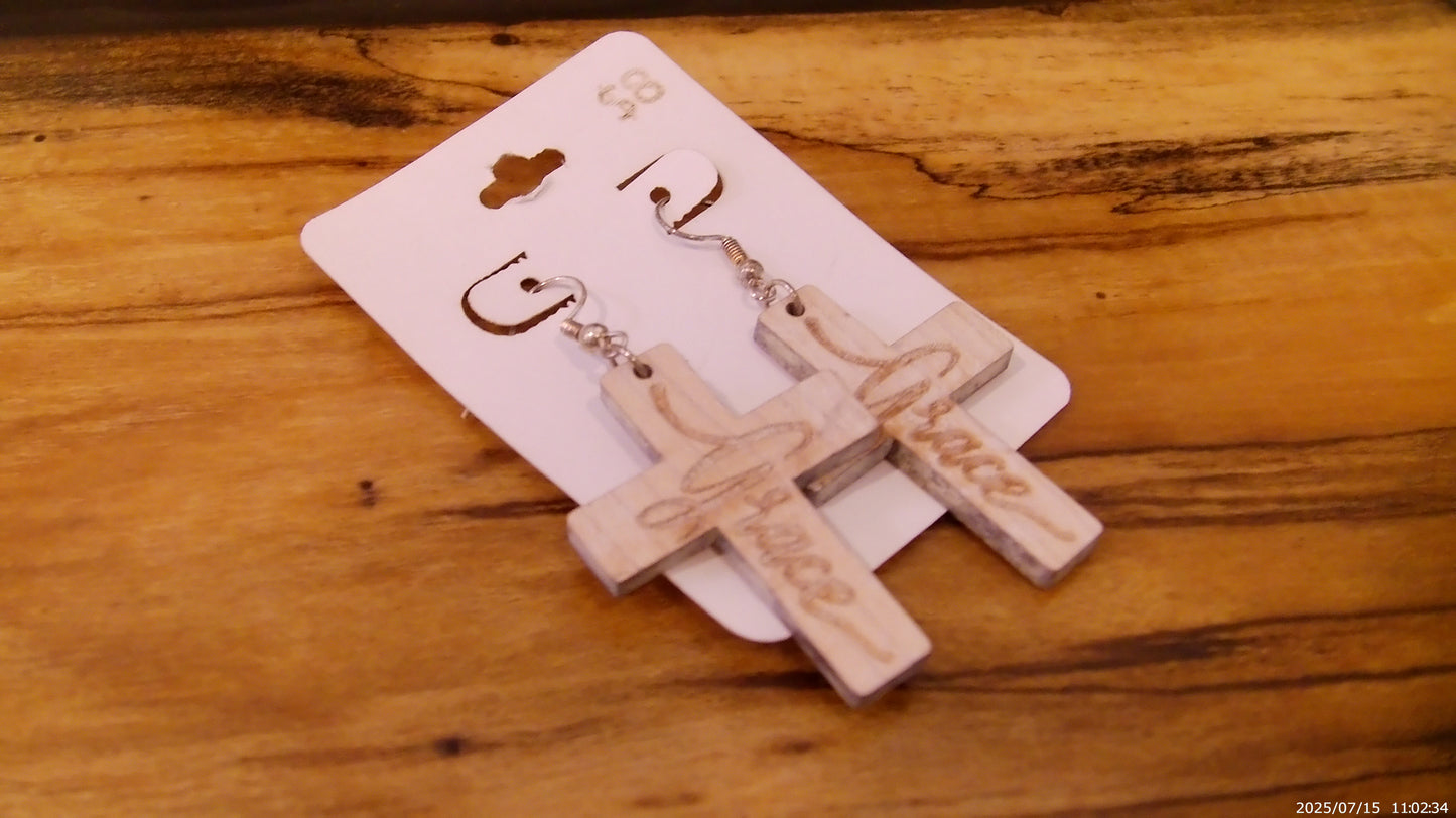 Wooden Cross Earrings