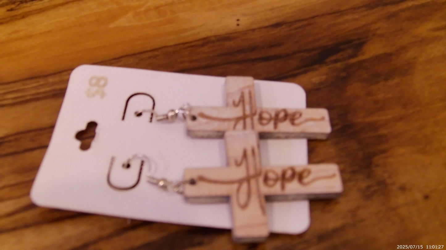Wooden Cross Earrings