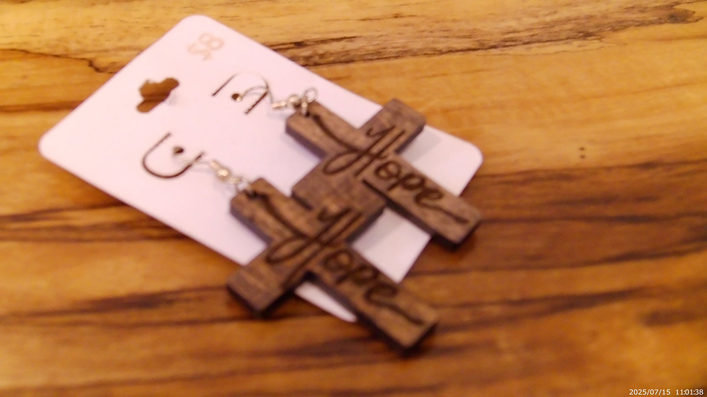 Wooden Cross Earrings