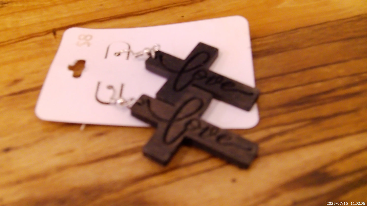 Wooden Cross Earrings